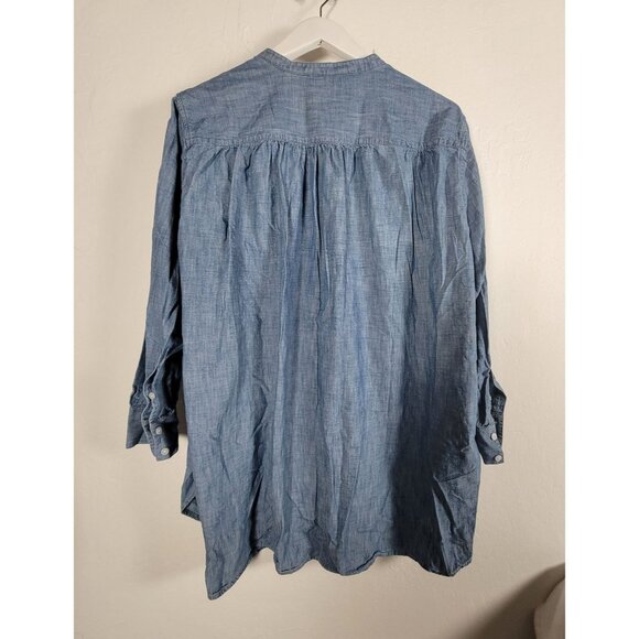 Lands End Womens Chambray Button-Front Tunic Top 1X 16W-18W Long Sleeve Blue - Picture 2 of 8